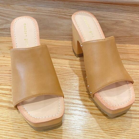 NWOT/B Madden Girl Tan Camerron Platforms Clogs Open Toes Sandal heels 7.5us - Picture 2 of 8